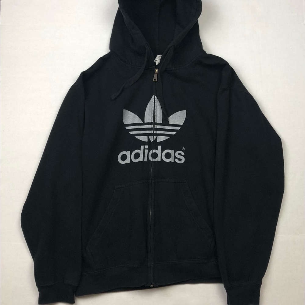 Adidas Originals Men's Black Zipper Hoodie Logo Graphic